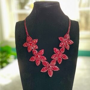 Elegant Deep Red Black Floral Necklace by Natasha